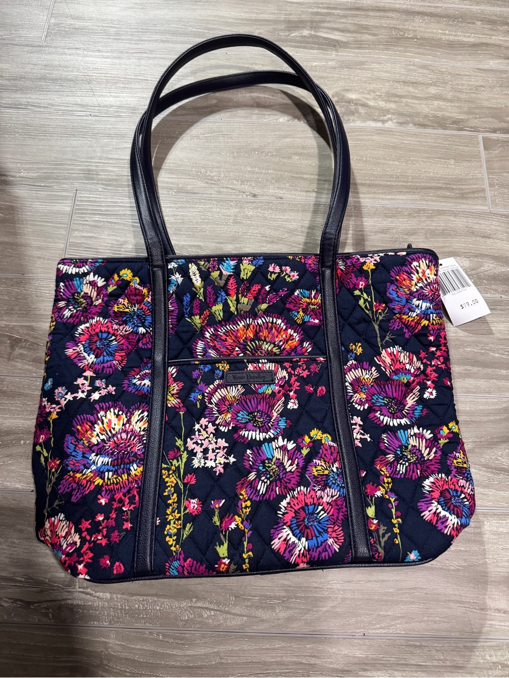 Vera Bradley Navy Quilted Floral Tote with Multicolor Blooms